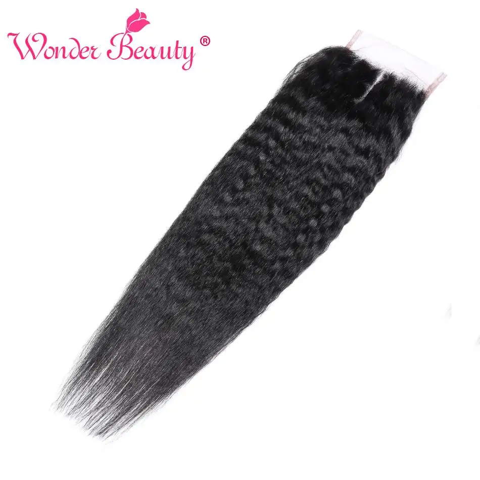 Kinky Straght Hair 5*5 кружевное закрытие с глубокой частью 8-20 дюймов Wonder beauty Yaki Remy бразильские человеческие волосы закрытие с детскими волосами
