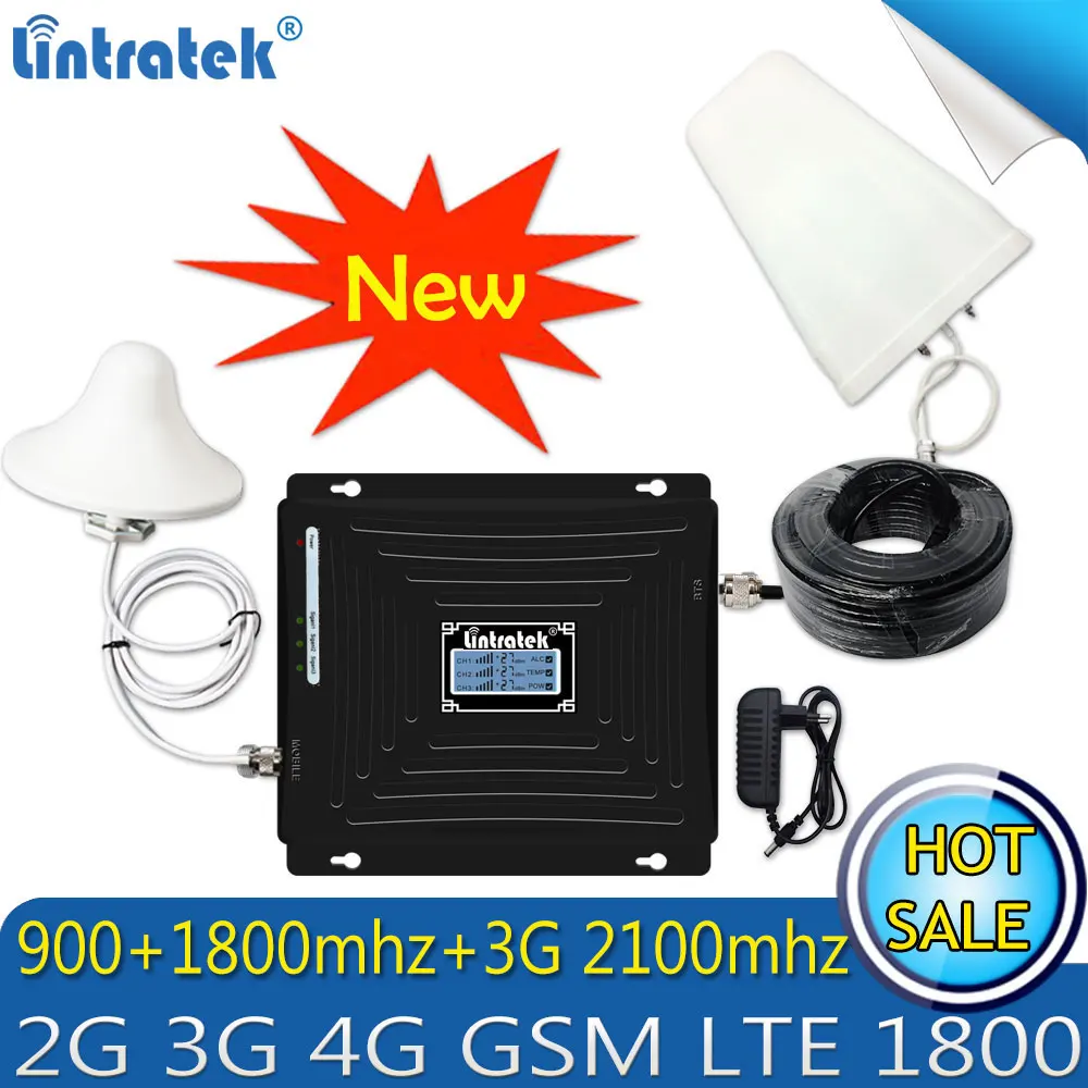 Усилитель трехдиапазонного сигнала Lintratek 2G 3G 4G 70 дБ GSM 900 LTE 1800 WCDMA 2100 МГц