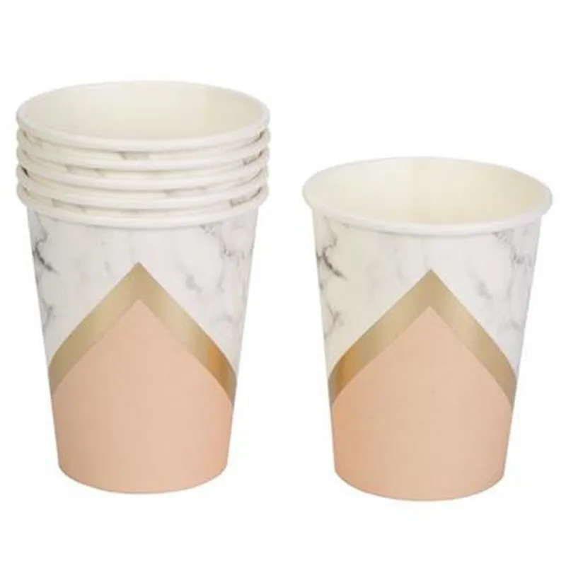 Blush Peach Disposable Tableware Foil Gold Paper Cup/ Marble Plates Napkins Table Decoration Wedding/Birthday/Party Supplies | Дом и сад