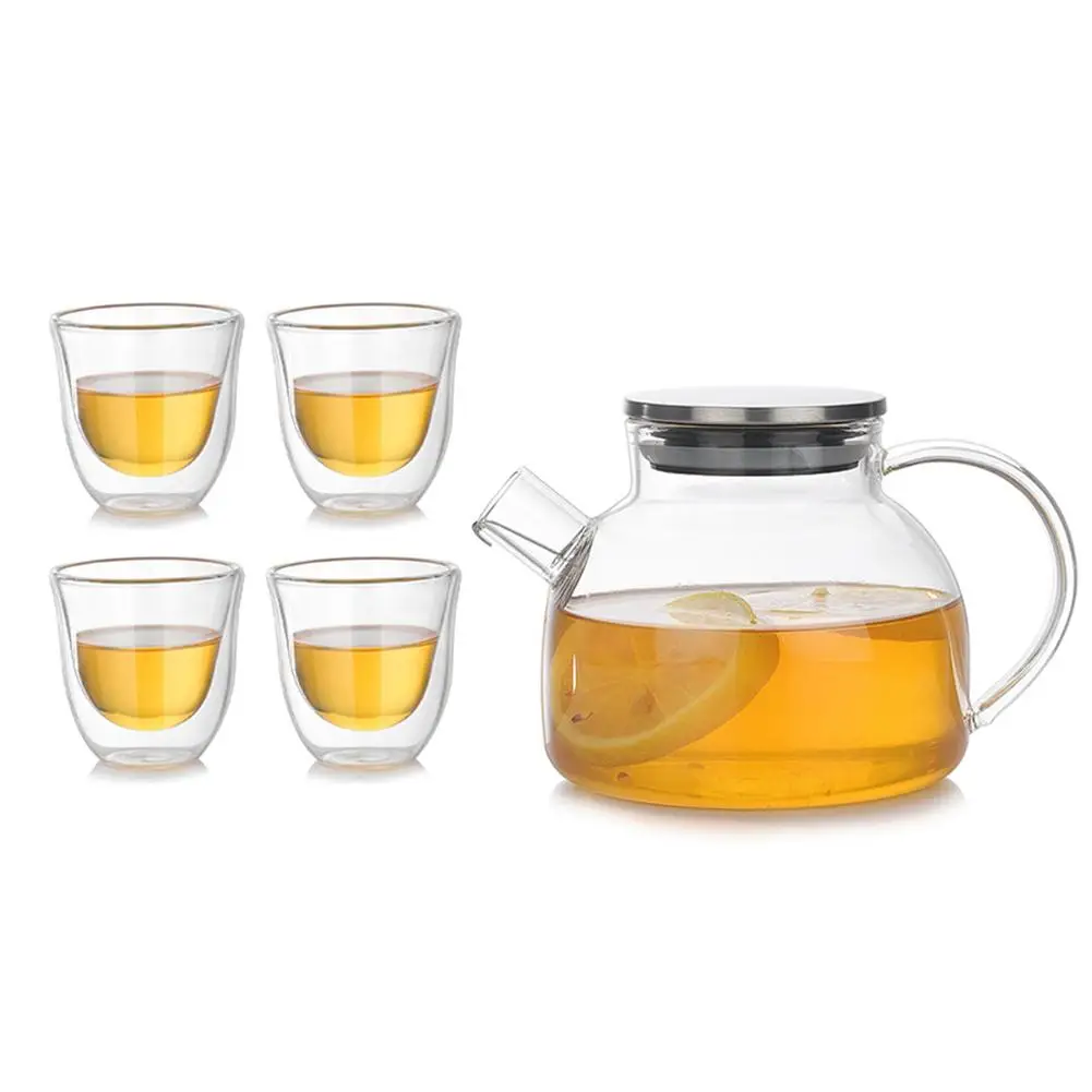 A teapot4 cups Стеклянный чайник, чашка, высокий боросиликатный термостойкий чайный сервиз, набор, безопасность тепла и защита от взрыва, чайный сервиз с удобной рукой - Цвет: A teapot4 cups