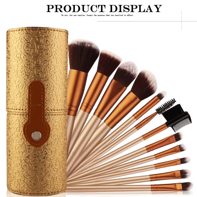 Professional 12Pcs Makeup Brushes Kit Studio Holder Tube Convenient Portable Leather Cup Natural Hair Synthetic