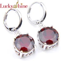 luckyshine round red crystal cubic zirconia silver wedding dangle earrings russia usa australia earrings free shipping