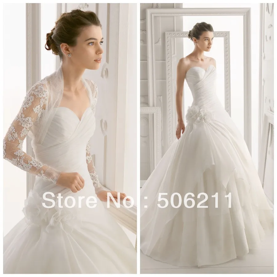 Elegant Ruched Sweetheart Ruffle Organza Ball Gowns With Floral Accent Ivory Church Bridal Wedding Dresses 2014 Gown ED3|ball badminton|ball gown