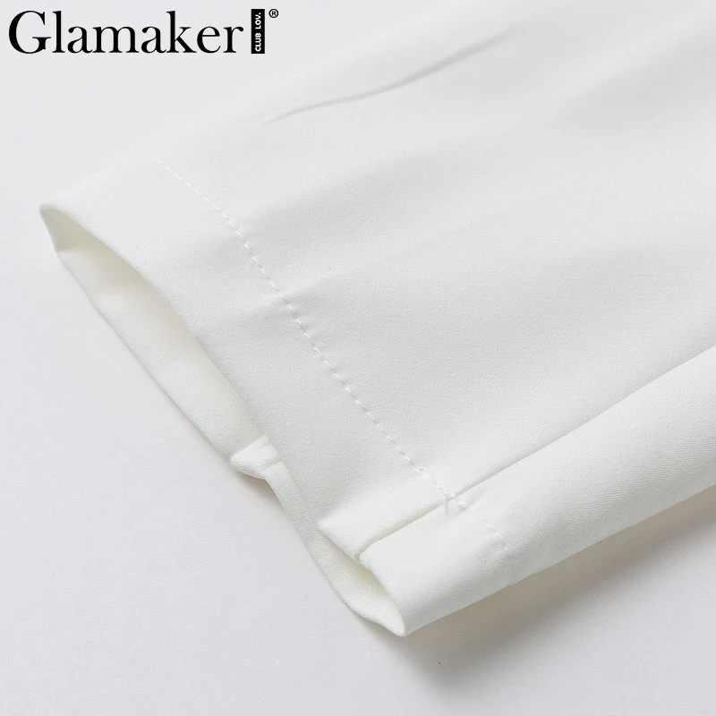 Glamaker, белые сексуальные короткие куртки с v-образным вырезом, женские летние элегантные куртки с длинным рукавом, блейзер, женские модные вечерние Клубные пиджаки и пальто