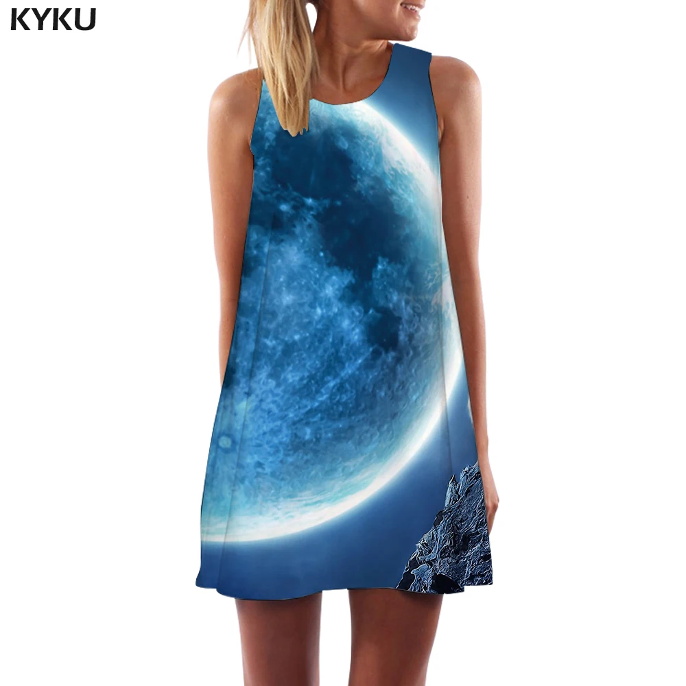KYKU бренд Moon платье для женщин Galaxy Space женские платья горный Сарафан синий Vestido
