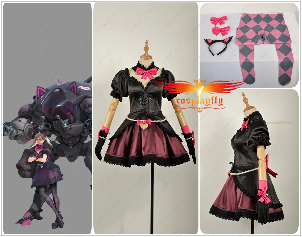 OW D. VA DVA Хана Сонг Лолита Черный кот полицейский платье косплей костюмированный наряд для взрослых женская одежда+ подарок головной убор