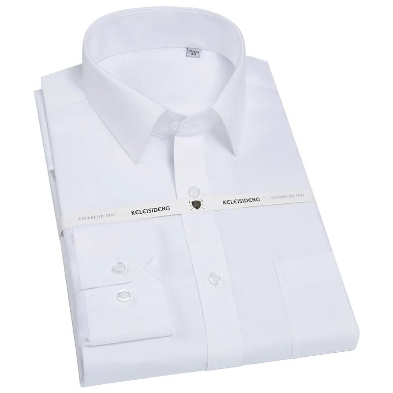 

Мужская Однотонная рубашка из Твила, Классическая формальная рубашка с одним накладным карманом и длинными рукавами, Осень-зима 2019