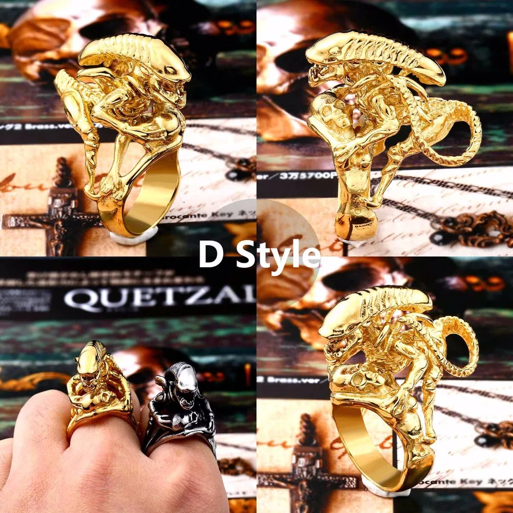

Beier Stainless Steel 3D Alien Predator Finger Gold/black Rings For Men Gothic Style Movie Unique Hot sell Jewerly Gift BR8-358