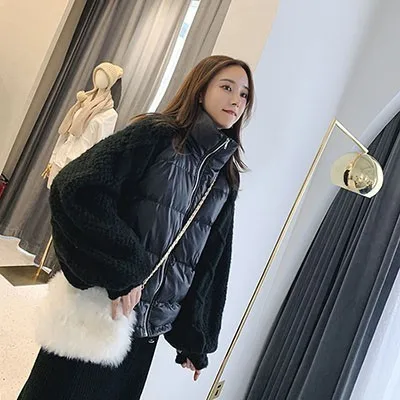 Black short ZURICHOUSE/брендовые зимние пальто женские длинные/короткие Пуховые Стеганые Куртки Модные трикотажные рукава дизайн свободная теплая Дамская парка - Цвет: Black short
