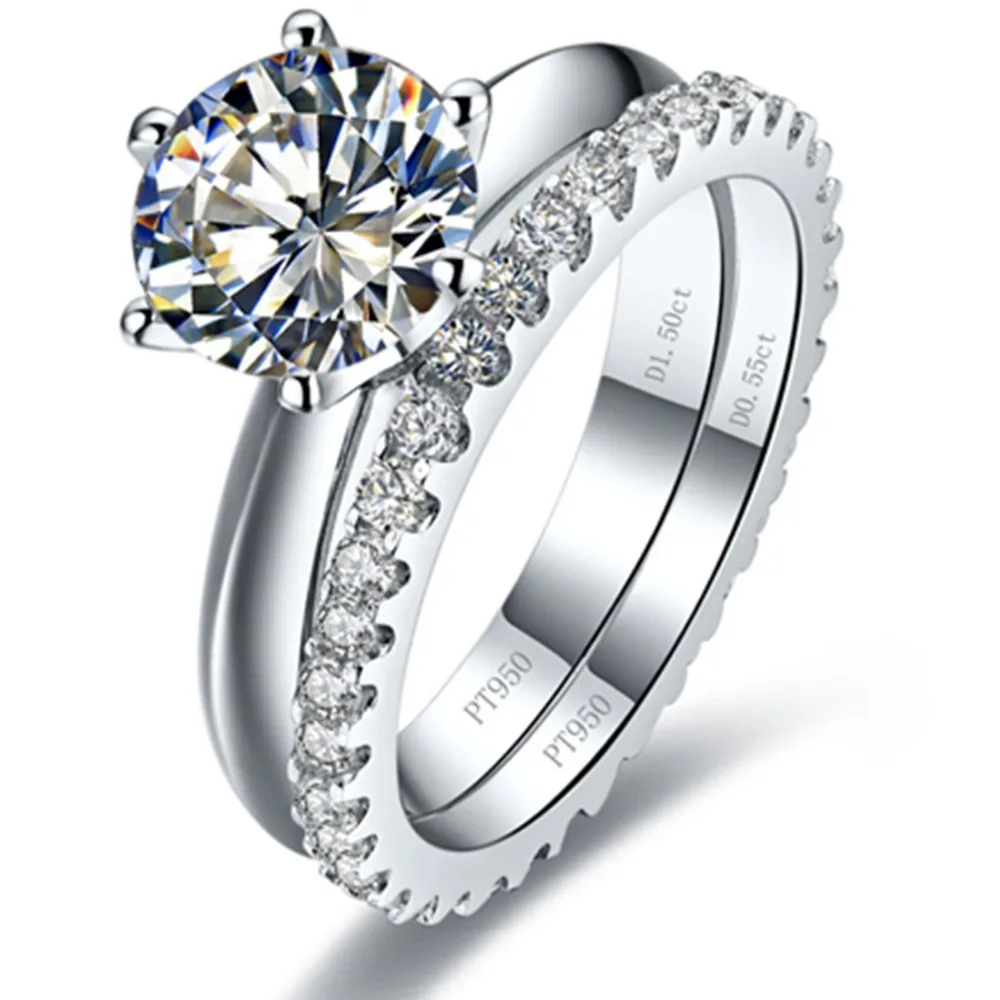 

Classic Bridal Ring 2.05CT Luxury Rings Set Engagement Diamond Ring Set for Women Platinum 950 Band Ring PT950 Stamped