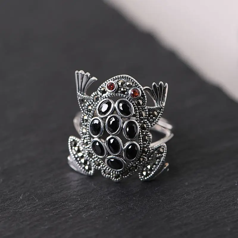 Black BALMORA, серебро 925 пробы, золото, Цикада, животное, инкрустация, марксай камень, открытые кольца для женщин, любовник, Ретро ювелирные изделия, Anillos SLS20188 - Цвет основного камня: Black