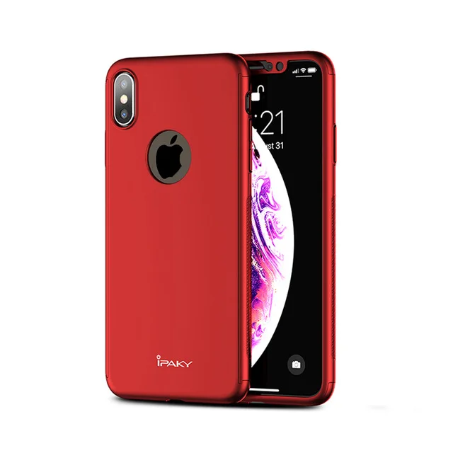 IPaky для iphone XR чехол ультра тонкий 360 Полный корпус+ Закаленное стекло протектор экрана для apple iphone XS MAX X XR 10 чехлы - Цвет: Red
