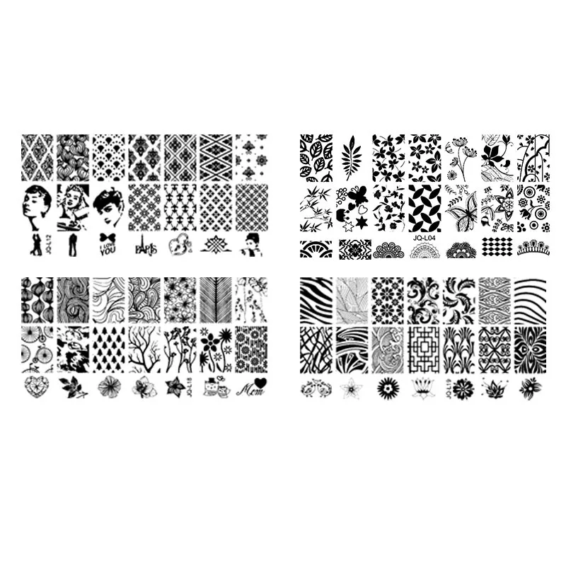 4 Ногтевых Пластин + 1 Стампер Скребок Набор 2 Nail Art Image Stamp Штамповка Плиты Маникюр