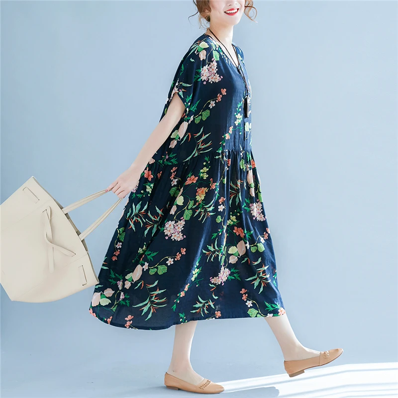 Женское платье в стиле бохо ARCSINX летнее Хлопковое с коротким рукавом и цветочным