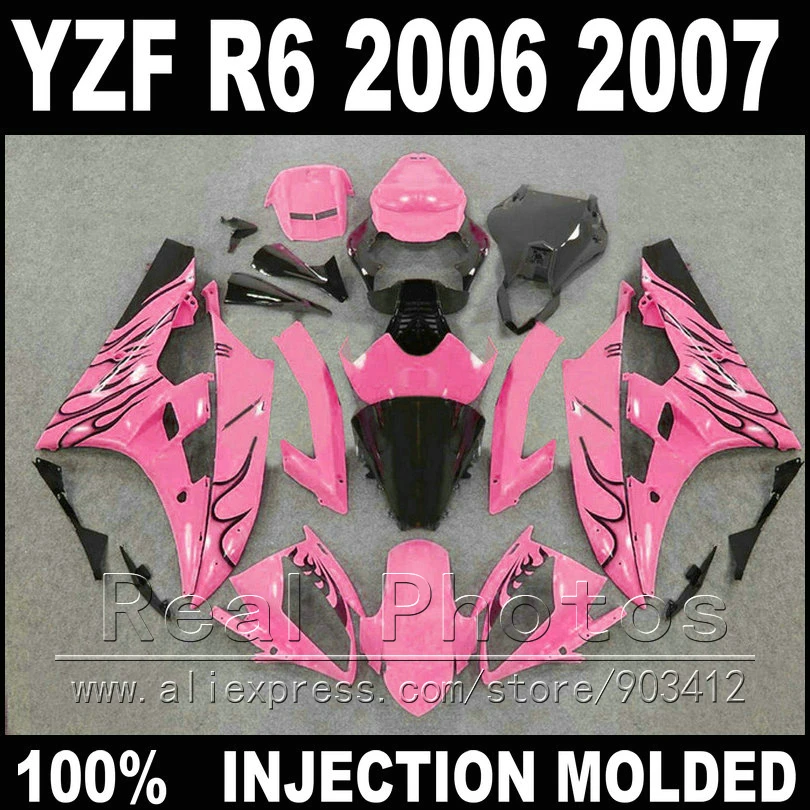 Комплект кузова MOTOMARTS для YAMAHA R6 обтекатель 06 07 литье под давлением черный Пламя