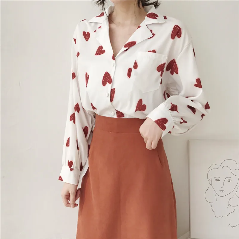 Корейская мода 2019 осенняя женская блузка с зубчатым воротником и длинным рукавом