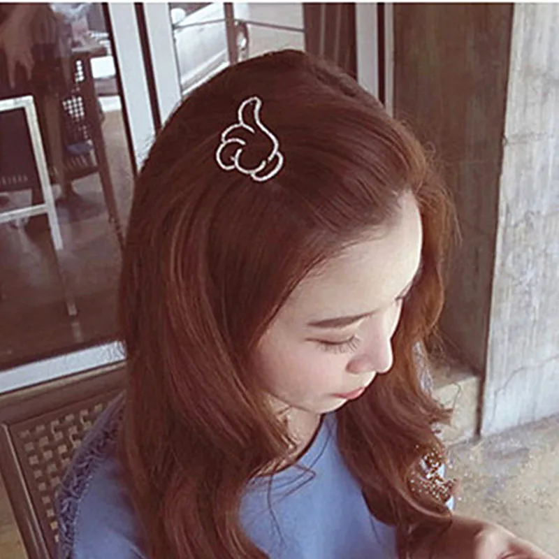 Модная Женская Посеребренная Металлическая Заколка-палец вверх стразы ручная