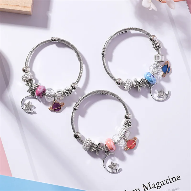 Новые фиолетовые синие розовые бусины с большими отверстиями браслеты