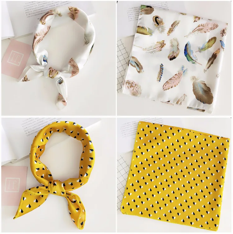 retro vintage heart pattern yellow silk rayon square scarves scarf necktie kerchief hairband headscarves hair jewelry for women |