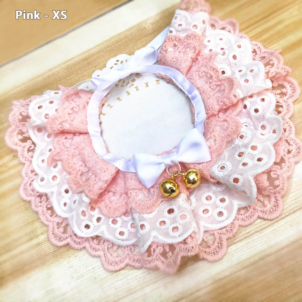 Pink Красивый ошейник для домашних животных, кошек, собак, кружевные нагрудники с маленькими колокольчиками, для щенка, котенка, выдалбливают шейный платок, товары для домашних животных, высокое качество@ LS AU06 - Цвет: Pink