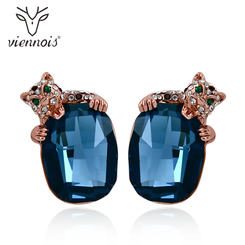Viennois зеленый/синий кристаллами от Swarovski Leopard Серьги гвоздики для Для женщин со