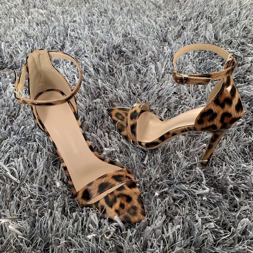 Summer Women Sandals Leopard High Heels Sandals Ankle Strap Women's Shoes Peep Toe High Heels Party Wedding Shoes Woman