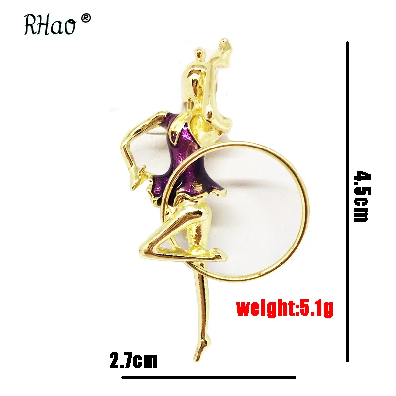 Женская эмалированная брошь в виде гимнастики золотого цвета|jewelry pin|enamel broochribbon