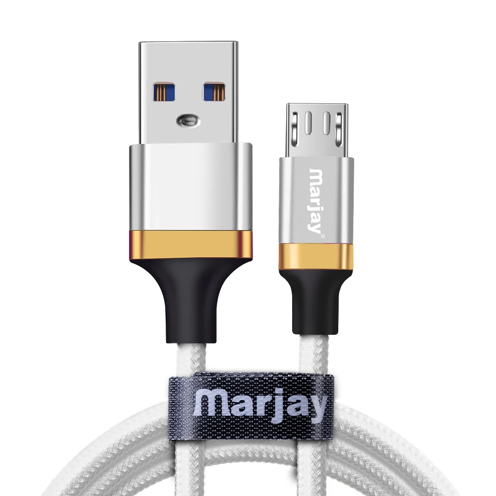 Marjay Micro USB кабель 2.4A нейлоновая оплетка быстрое зарядное устройство USB кабель для samsung Xiaomi huawei LG Mcirousb кабель для передачи данных для мобильного телефона - Цвет: Silver