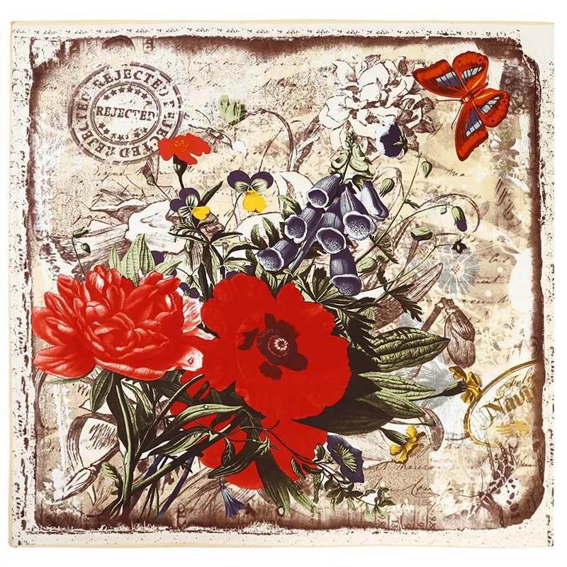 POBING 100% Silk Scarf Women Spain Large Shawls Flowers Print Stoles Square Bandana Luxury Kerchief Female Foulards 130CM |