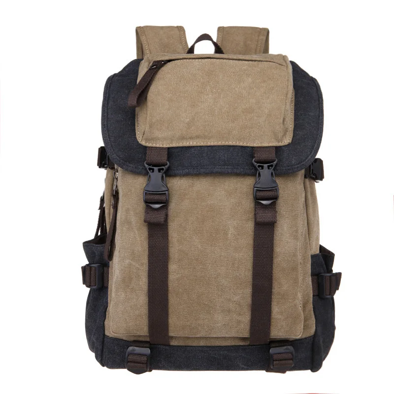 Khaki-Black New Classic Men Canvas Travel Laptop Rucksack Shoulder BagsTeenage Boys Backpacks Large School Vintage Students Packet XA270WC - Цвет: Khaki-Black
