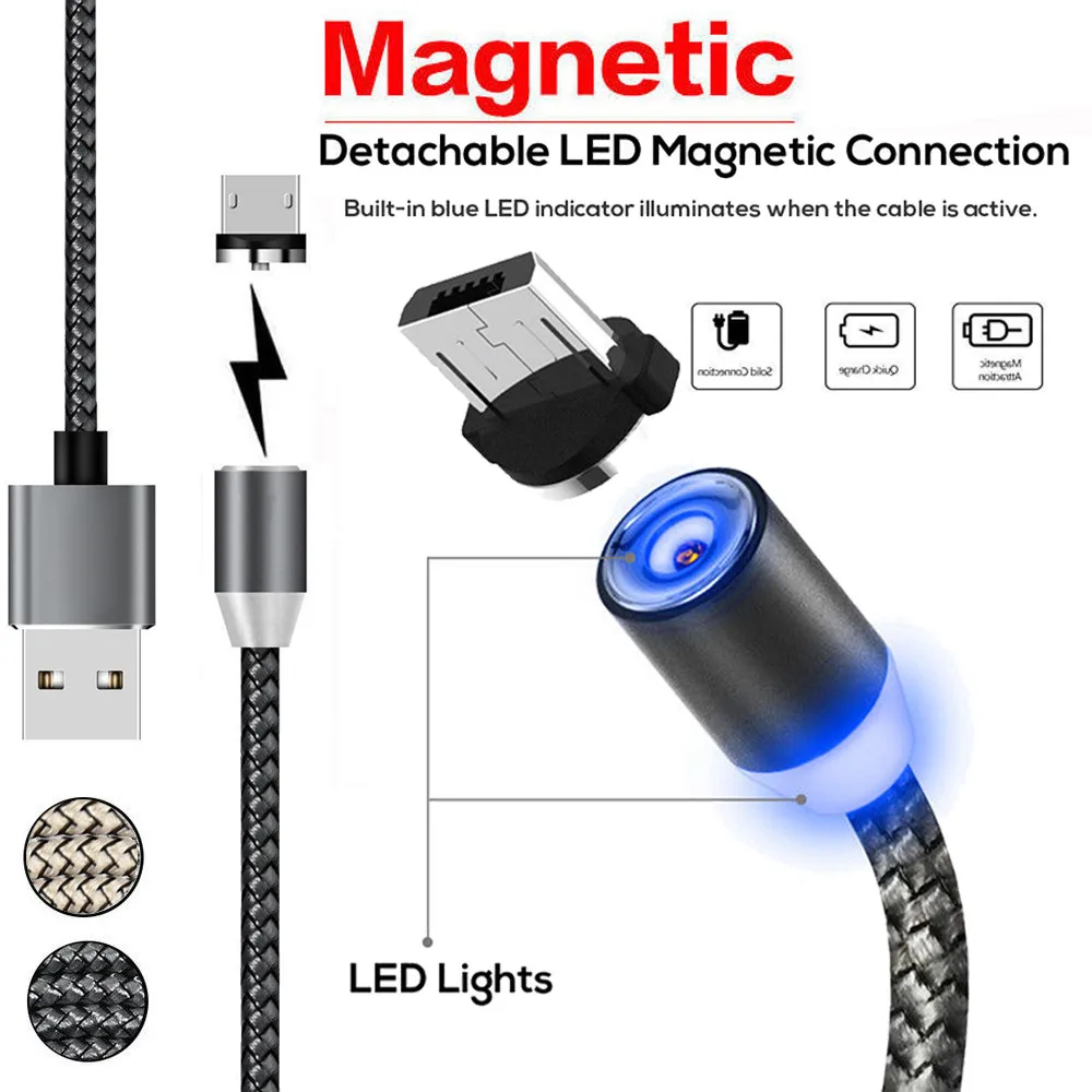 LED Magnetic Cable &amp Micro USB Type C Nylon Braided Type-C Magnet Charger for iPhone Xs Max | Автомобили и мотоциклы
