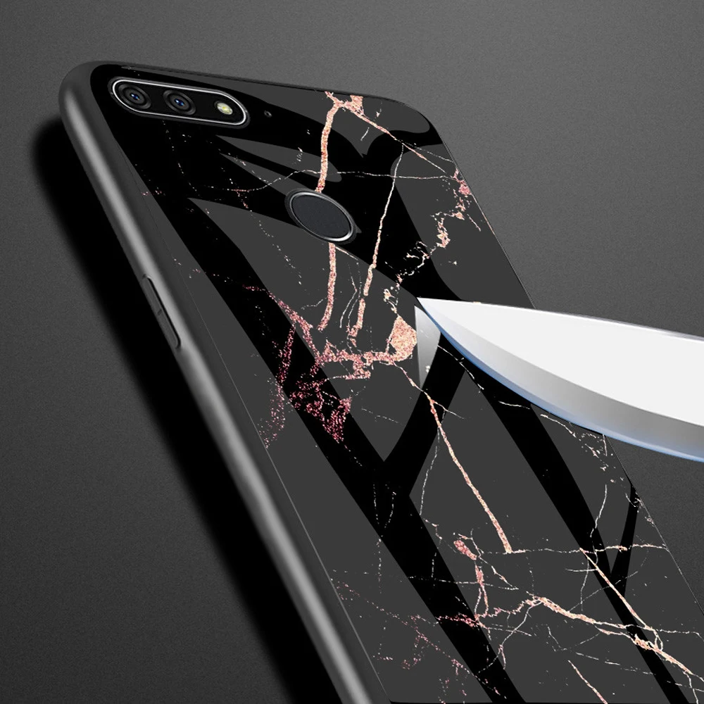 Huawei Honor 7A Pro aum-L29 Чехол на 5.7 дюймов Роскошная мраморная кожа Закаленное стекло для