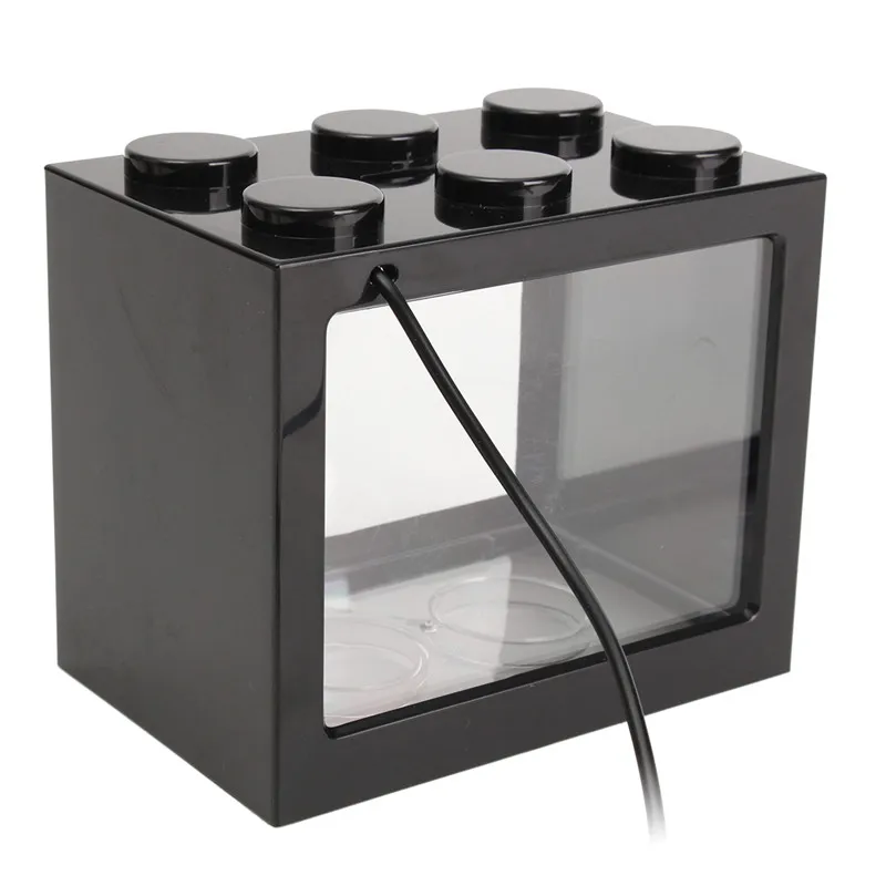 Black USB mini Fighting fish box аквариум светодиодный прозрачный акриловый аквариум офисное настольное украшение креативные строительные блоки - Цвет: Black
