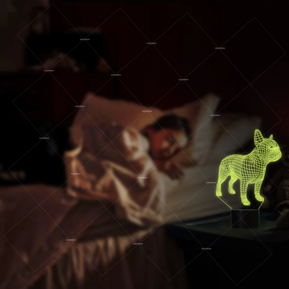 Дропшиппинг Французский бульдог 3D LED ночник 7 видов цветов USB голограмма Декор