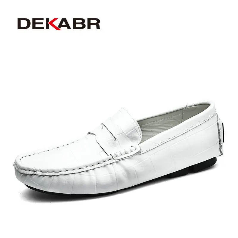 White DEKABR/мужские лоферы из итальянской кожи; дизайнерская обувь для вождения без шнуровки; мужские высококачественные роскошные брендовые мягкие лоферы; большие размеры 38-47 - Цвет: White