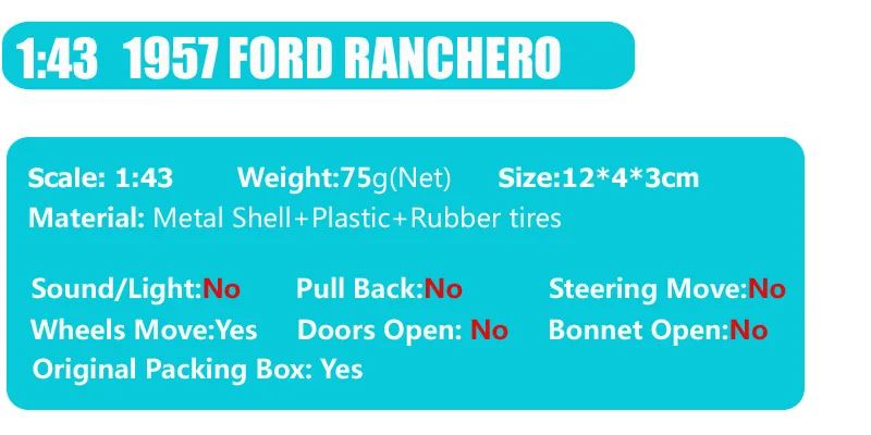 1/43 масштаб маленький винтажный 1957 FORD RANCHERO Meteor Falcon Diecasts& Toy Vehicles пикап модель грузового автомобиля хобби подарок для детей