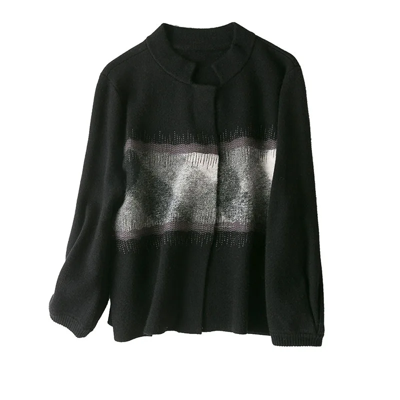 2018 autumn and winter new women's high-end boutique wool blend seven-point sleeve knit cardigan coat |
