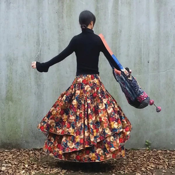 Модные длинные льняные юбки с принтом женские Плотные хлопковые Saias|print skirt|cotton