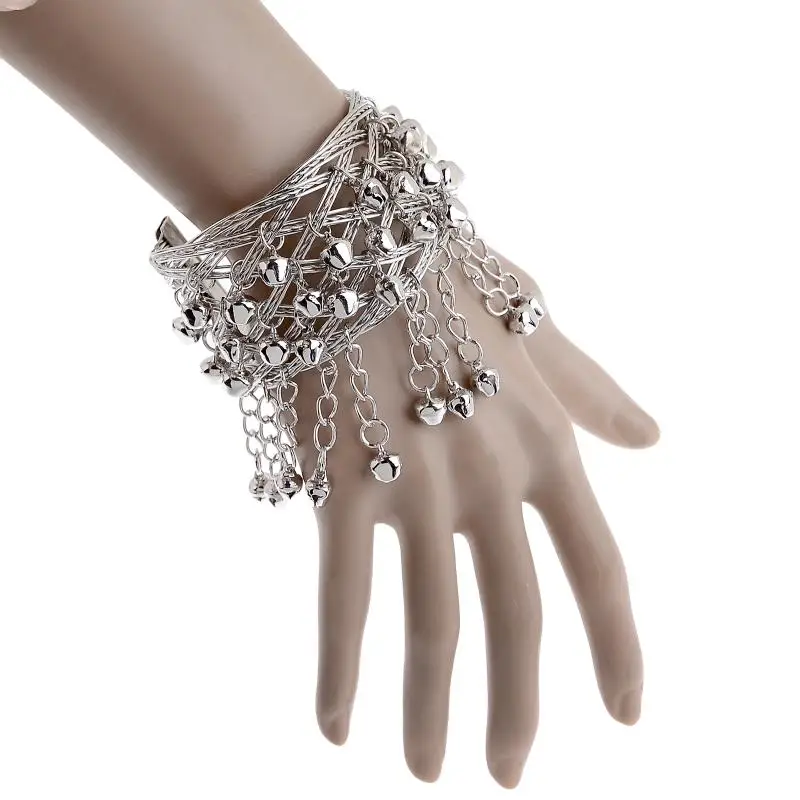 Ретро Серебряный цвет колокол кисточкой звено цепи браслет широкий манжета для