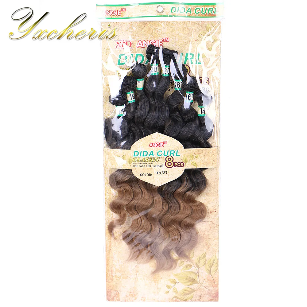 YXCHERISHAIR 8 шт./упак. синтетические глубокие пучки волнистых волос 1" 16" 1" 20" омбре черный блонд два пучка волос переплетение