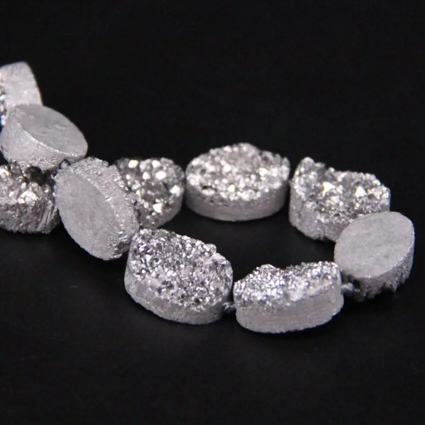 Approx11PCS/strand Silvers Титан натуральный кварц Geode Drusy овальные бусины самородки руг