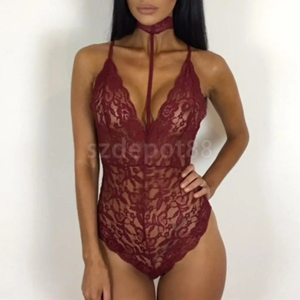 Сексуальное женское кружевное цельное чокер Тедди белье Babydoll кружевные топы