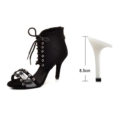 Black 8.5cm Ladingwu/модные ботинки для латинских танцев; женская обувь для сальсы; Танцевальная обувь с мягкой подошвой; Обувь для бальных танцев; замшевая и полиэфирная обувь - Color: Black 8.5cm