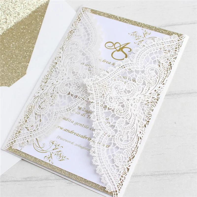 Роскошные приглашения на день рождения свадебные блестящие золотые вставки