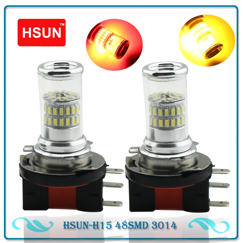

HSUN 2шт H15 Светодиодный светильник высокой мощности 6000K белый 48SMD 3014 для ходовых огней противотуманная фара замена лампы чистый белый 12В