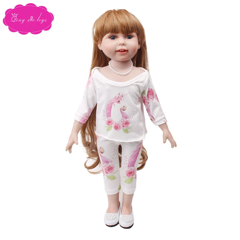 18 inch Girls doll clothes Unicorn long-sleeved suit + pants pajamas American newborn dress Baby toys fit 43 cm baby dolls c721 | Игрушки и