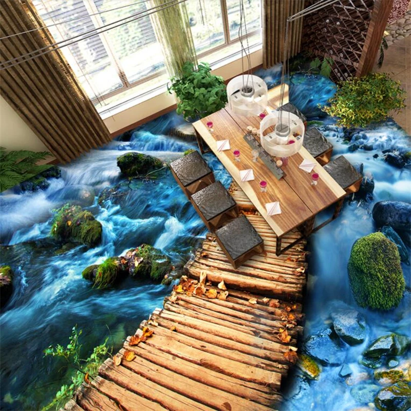 Wellyu деревянная доска каменная река 3D картина пола на заказ большой настенной