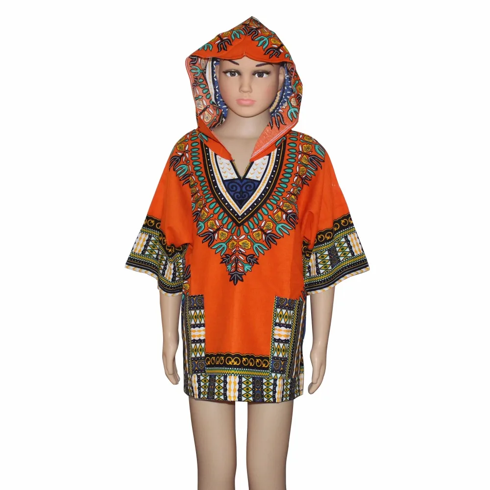 

Dashikiage Unisex Kids Dashiki Hoodies African T-shirt Boho Hippie Kaftan Festive Tribal Gypsy T-shirt with Hood