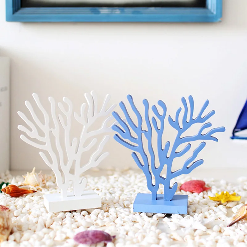 Сине-белый коралловый деревянный Коралл средиземноморского стиля набор из трех