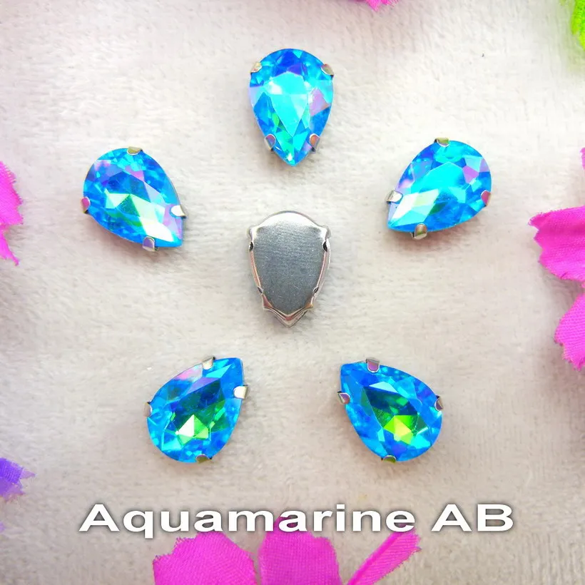 A2 Aquamarine AB AB цвета серебряный коготь настройки отверстия 7 размеров капли воды стеклянный кристалл в форме слезы пришить стразы бусины одежды diy - Цвет: A2 Aquamarine AB
